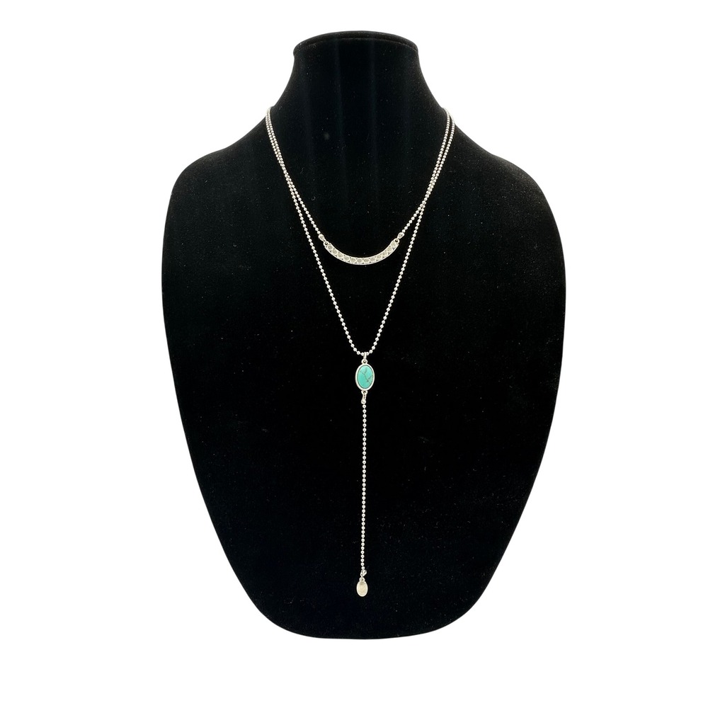 Lucky Brand Layered Necklace Womens OS Silver Turquoise NEW Crescent Y-Neck
